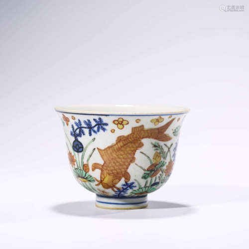 A Famille Verte Fish Pattern Porcelain Cup