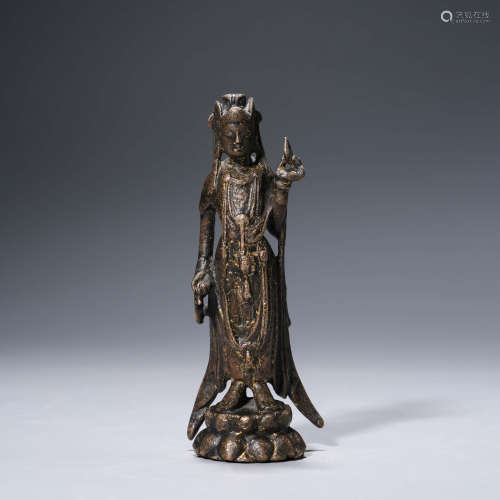 A Gild Bronze Lotus Guanyin Statue