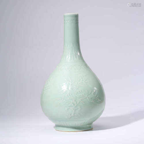 A Celadon Glaze Relief  Porcelain Vase