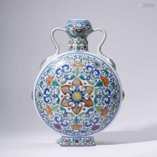 A Doucai Twining Flowers Pattern Porcelain Double Ears Vase