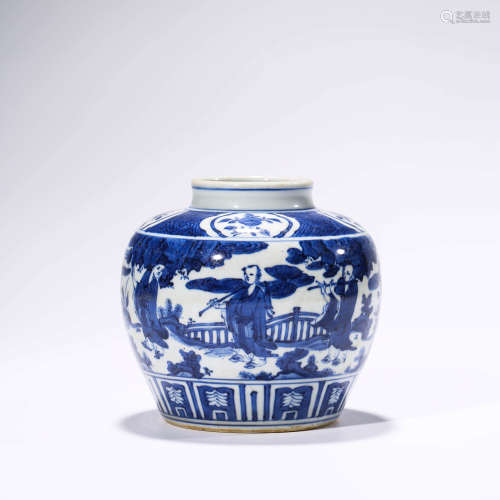 A Blue and White Immortal Figures Porcelain Jar