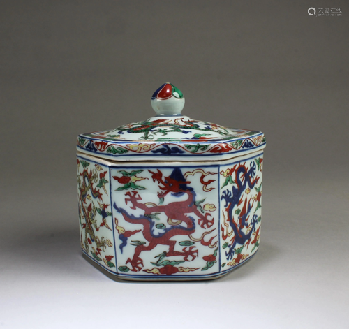 Chinese Hexagonal Shaped Porcelain Container