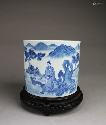 A Blue & White Porcelain Brushpot