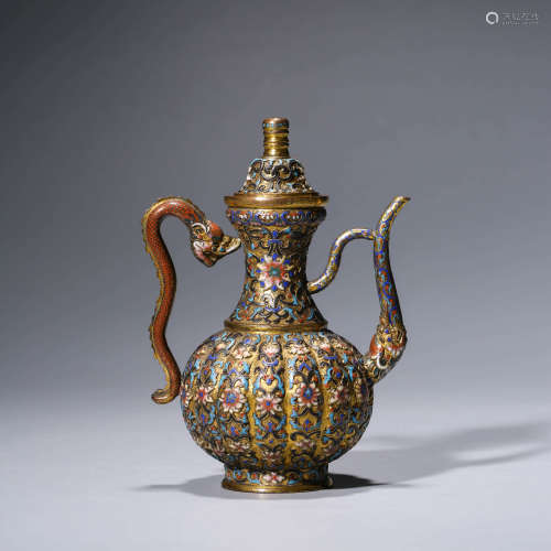 An Enamel Gild Bronze Dragon Shaped Handle Ewer