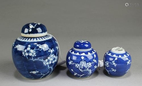 A Group of Three Chinese Blue & White Porcelain Jar