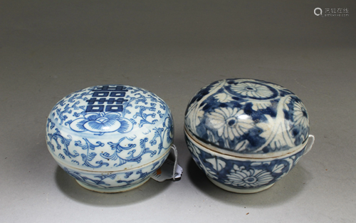 A Group of Two Chinese Blue & White Ink Boxes