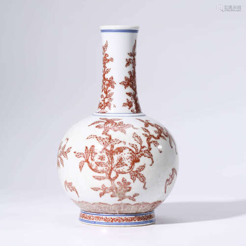 A Blue and White Underglazed Red Floral Porcelain Vase