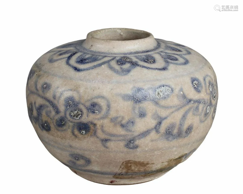 Antique Chinese Blue & White Porcelain Jar, Ming