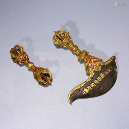 A Set of Gild Bronze Buddhist Instruments