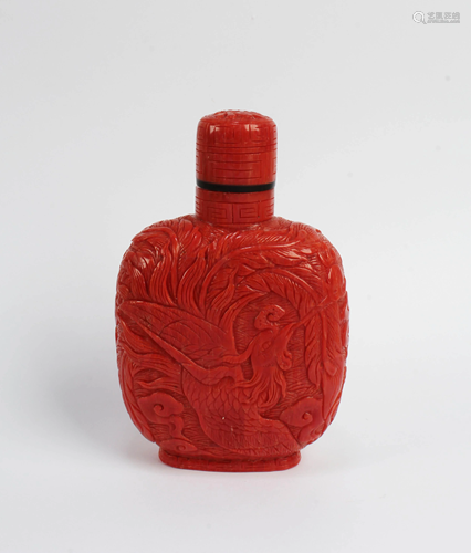 A Carved Red Coral Snuff Bottle