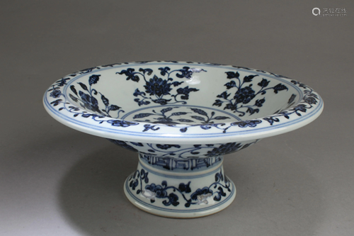 Chinese Blue & White Porcelain Stem Plate