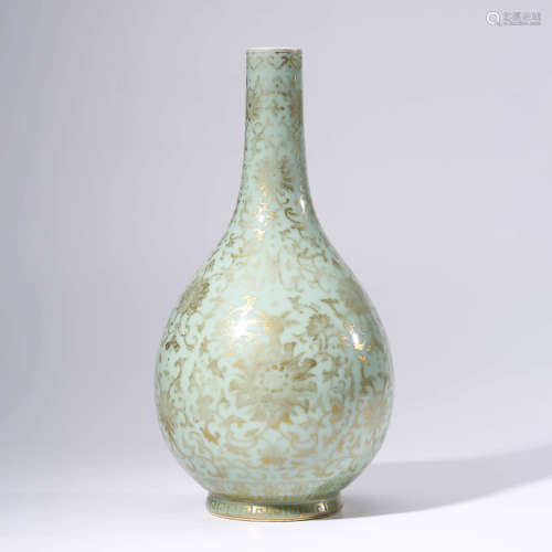 A Celadon Glaze Gilt-inlaid Twining Lotus Pattern Vase