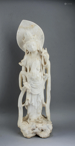 Antique Chinese Stone Carved Guanyin Statue