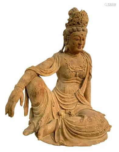 A Large Carved Wooden Bodhisattva Statue