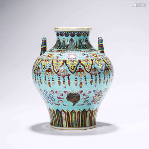 A Doucai Floral Gilt-inlaid Porcelain Double Ears Vase