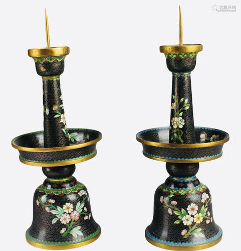 A Pair of Chinese Cloisonne Candle Holders