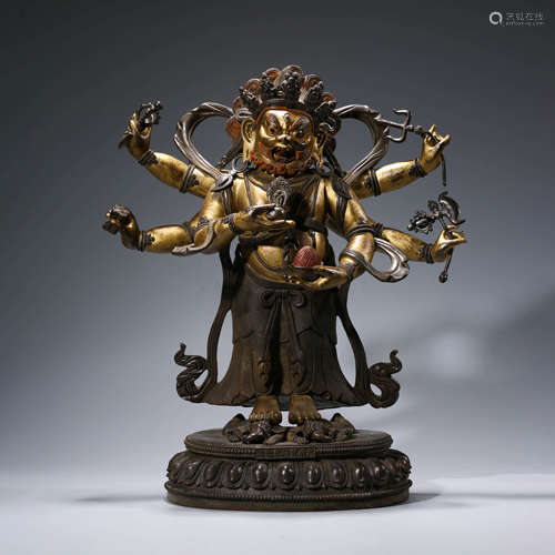 A Gild Bronze Statue of Six Arms Mahakala