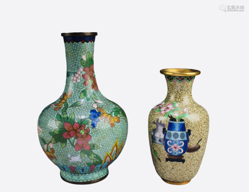 Two Pieces of Antique Cloisonne Vases