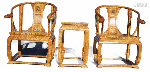 A Pair of Chinese Golden Phoebe Horseshoe Back Chairs