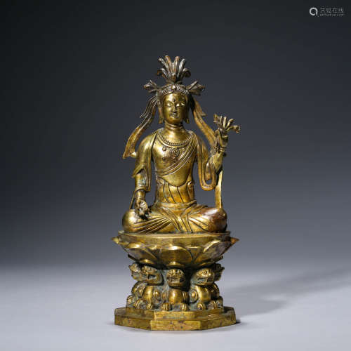 A Gild Bronze Guanyin Statue