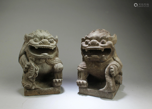 A Pair of Chinese Stone Foo Lion Statues