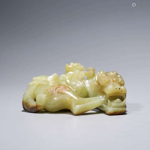 A Yellow Jade Carved Beast Ornament