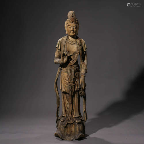 A Wood Carved Guanyin Statue