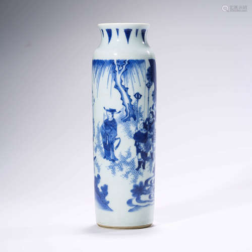 A Blue and White Figures Porcelain Tube Vase