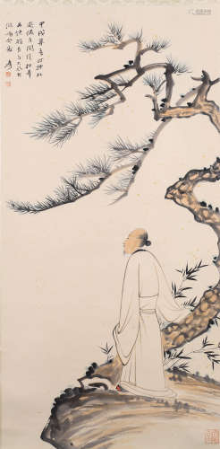 A Chinese Figure Painting Scroll, Zhang Daqian Mark