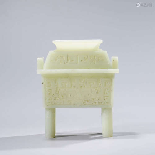 A Square White Jade Vessel with Cover