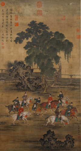 A Chinese Figures Painting Scroll, ZhaoMengfu Mark