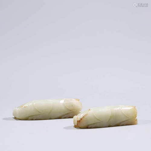 A Pair of White Jade Pig Ornaments