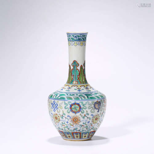A Doucai Floral Green Wave Pattern Porcelain Vase