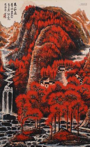 A Chinese Landscape Painting Scroll, Li Keran Mark