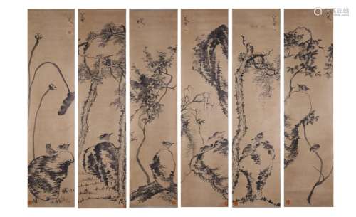 6 Pieces Chinese Painting Scrolls, Ba Da Shanren Mark