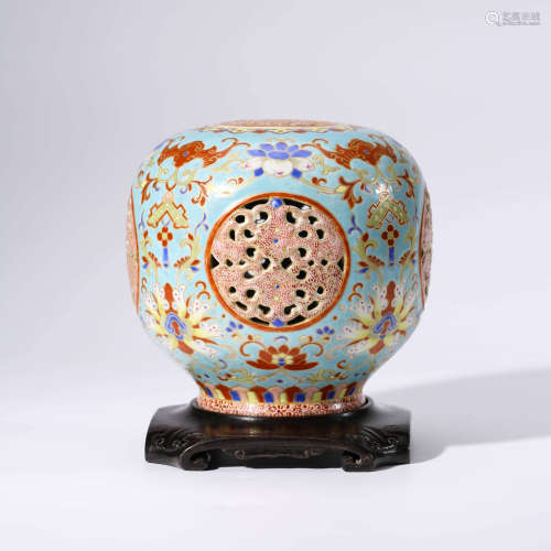 A Blue Ground Floral Piercing Porcelain Vase