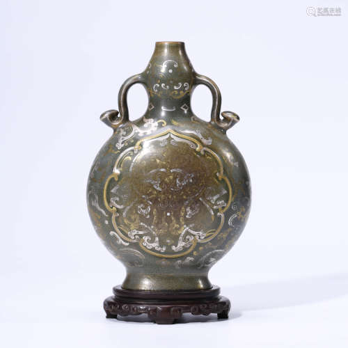 A Tea Dust Glaze Gilt-inlaid Porcelain Gourd-shaped Vase