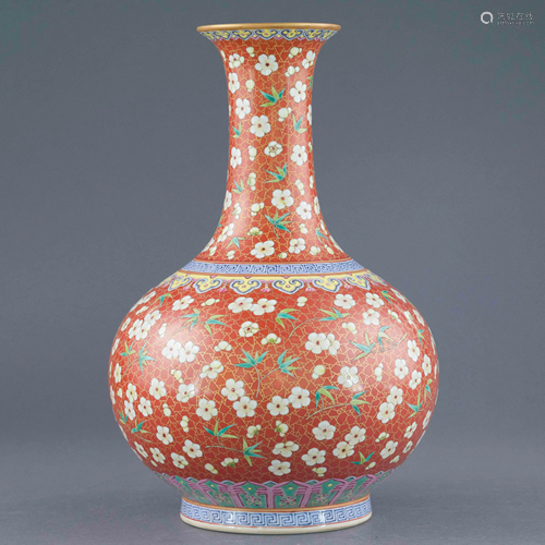 SHENDETANG MARK RUBY RED FLORAL REWARD VASE