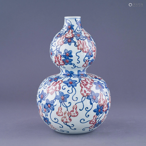 QIANLONG BLUE & RED DOUBLE GOURD VASE