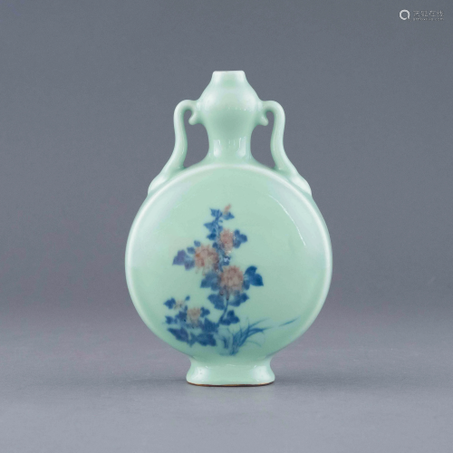 QIANLONG RED & BLUE FLORAL OVER DOUQING GLAZED M…