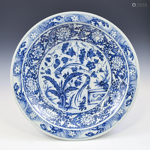 YUAN BLUE & WHITE PHEASANTS MOTIF CHARGER