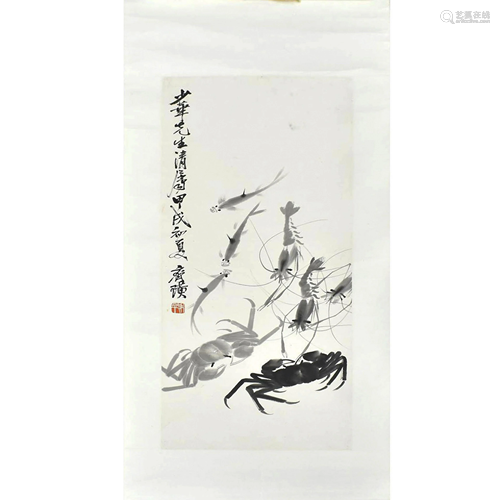 CHINESE GRAISALLE CRABS & SHRIMPS PAINTING SCROLL