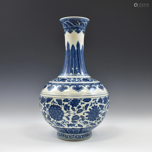 BLUE & WHITE WRAPPED FLORAL REWARD VASE ON STAND