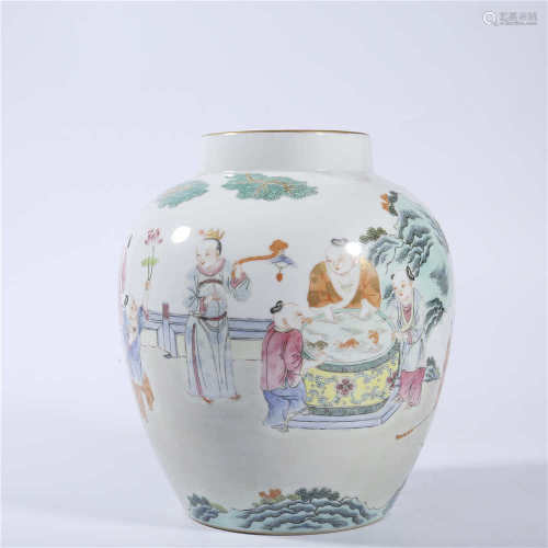 Qing Jiaqing pastel baby play picture pot