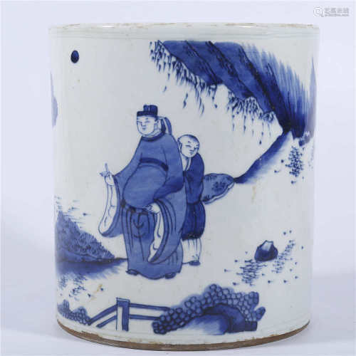 Qing Dynasty blue and white characters story pen