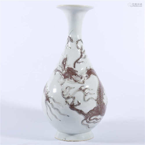 Spring vase with red dragon pattern in glaze of Yuan Dynasty