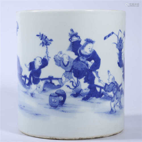 Qing Daoguang blue and white character story pen