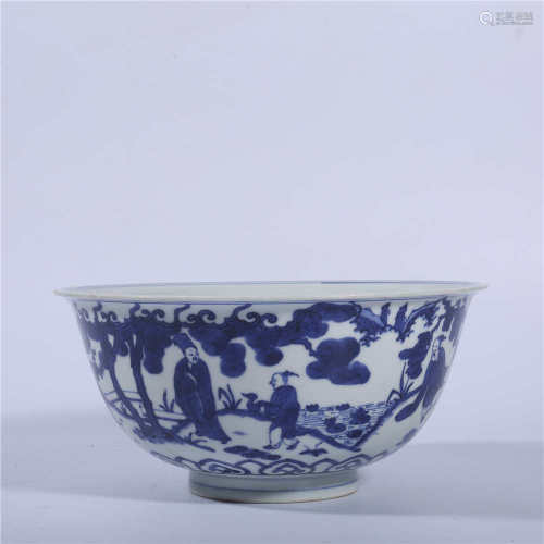 Ming Jiajing blue and white characters story bowl