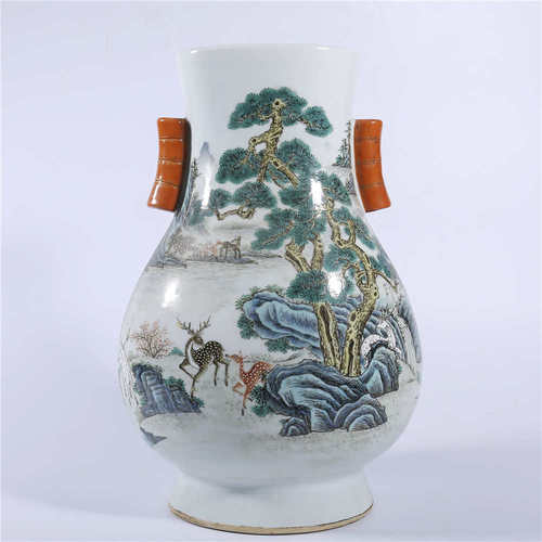 Qing Dynasty Qianlong pastel vase with two ears