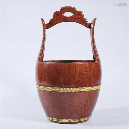 Qing Dynasty Yongzheng imitation wood grain porcelain barrel
